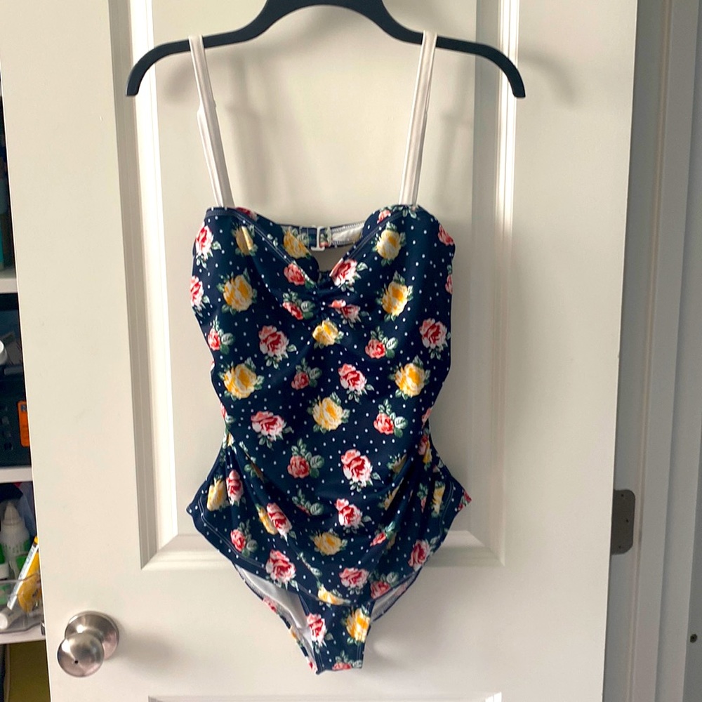 Hell Bunny Floral One Piece Swimsuit - Navy and White